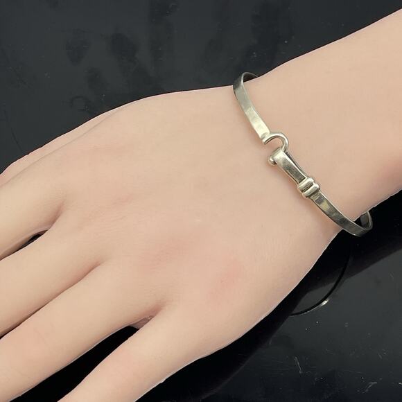 Sterling Silver 925 Hook & Eye 4mm Bracelet Bangle 7" - 9.3g Simple Minimalist - Picture 2 of 6